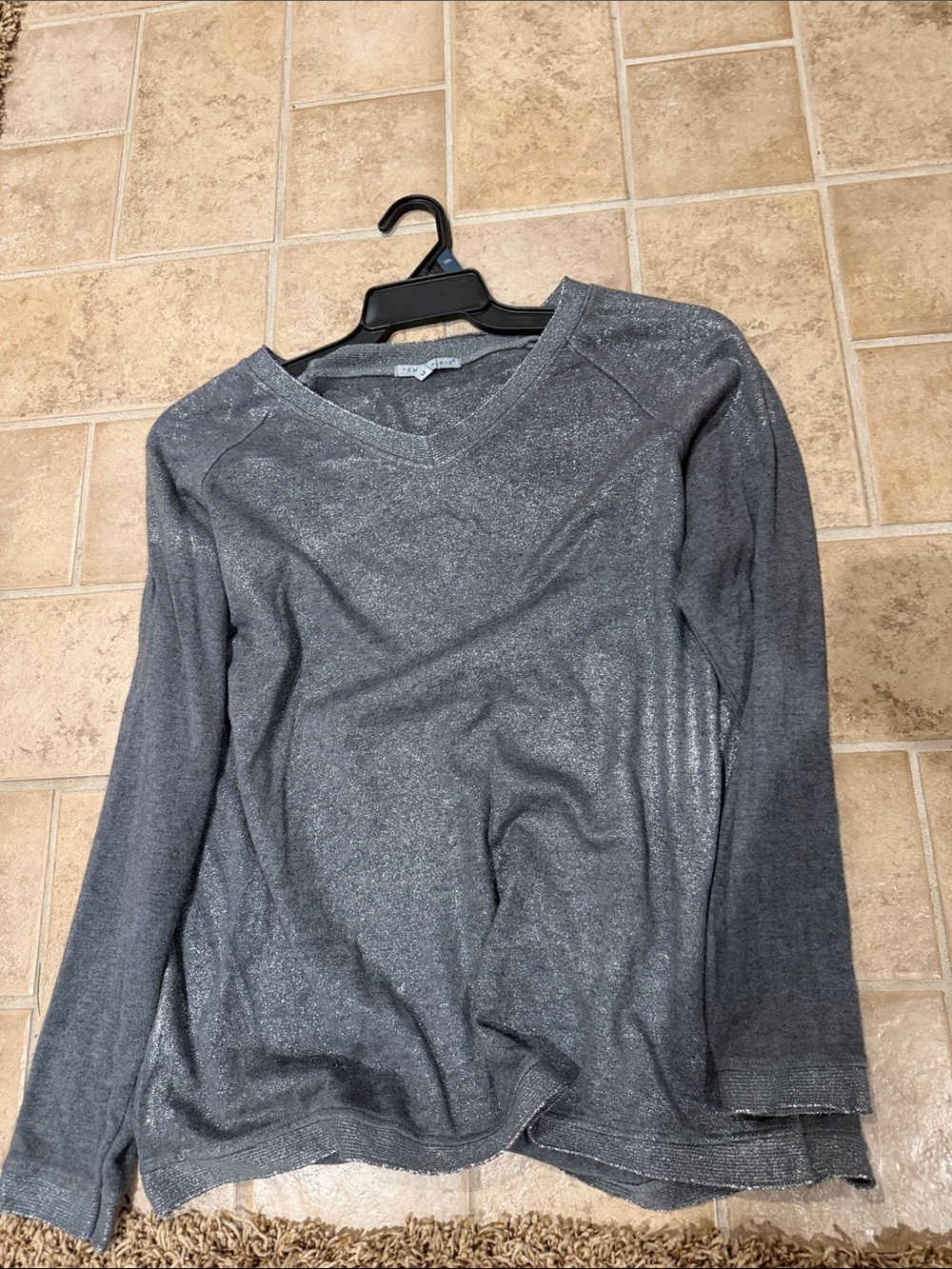 Tempo Paris Metallic Heather Gray V-Neck Sweater